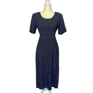 Vintage Retro Amy Michelle Navy Blue Polka Dot Dress Size 10 Made USA Trad Wife
